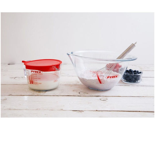 Cana gradata din sticla termorezistenta cu capac, 1L , Pyrex 3 Clip 18