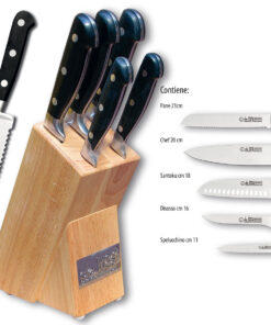 Set 5 buc cutite forjate cu suport lemn masiv