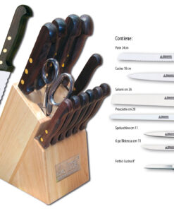Set 12 buc cutite cu maner lemn palisandru cu suport lemn masiv