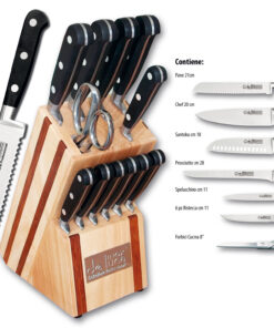 Set 12 buc cutite forjate cu suport lemn masiv