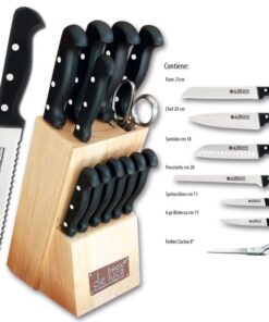 Set 12 buc cutite linea Gold cu suport lemn masiv